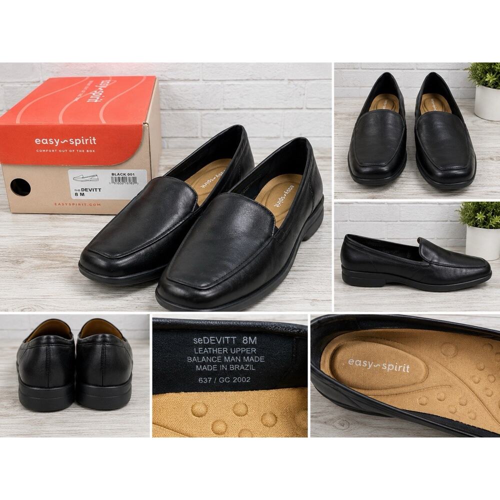 Easy Spirit Devitt Black Leather Comfort Loafers Women’s Size 8M Slip On